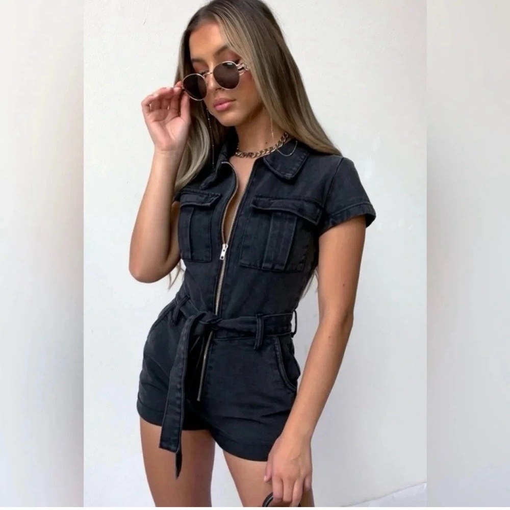 Black denim Maong Romper - White Fox size small